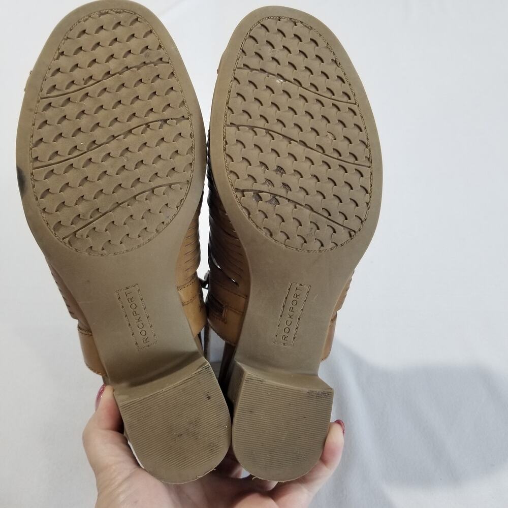 Rockport Womens 9.5 M Hattie Braid Sling Heeled Sandal, Tan Ankle Peep Toe Strap - Picture 4 of 12